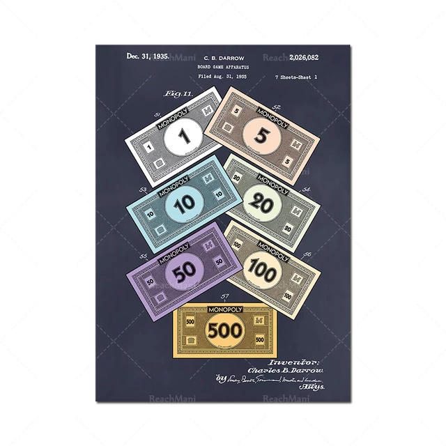 Monopoly Money Colorized Patent Téléchargement numérique, Kids Room Decor Nursery Decor 5