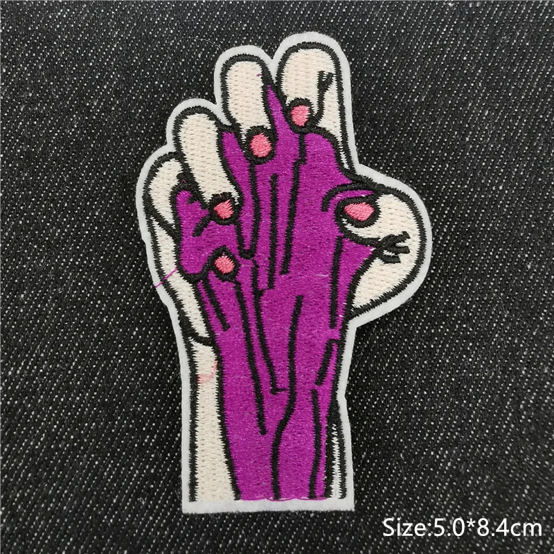 Rock n Roll Bestickt Patch für Kleidung Nähen Liefert Dekorative Abzeichen Grotesk Schädel Palm Bügeln Aufkleber Kleidung Patches – Detail 13