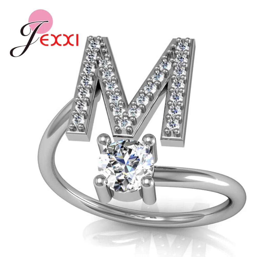 

Hot Sale 925 Silver Ring Creative A To Z Initial 26 Letters CZ Crystal Paved Setting Name Jewelry for Women Men Drop Shipping