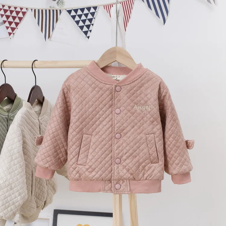 JHjipirongF Pink Новинка зимы модная детская одежда костюм для маленьких мальчиков и девочек хлопковая одежда с вышивкой с надписями с бархатным подкладом, куртка с вышивкой "крылья", детский спортивный костюм - Цвет: JHjipirongF Pink