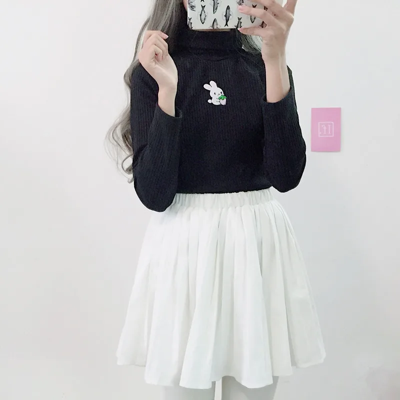 Корейская Милая женская белая футболка с кроликом Harajuku Kawaii Bunny вязаные топы для