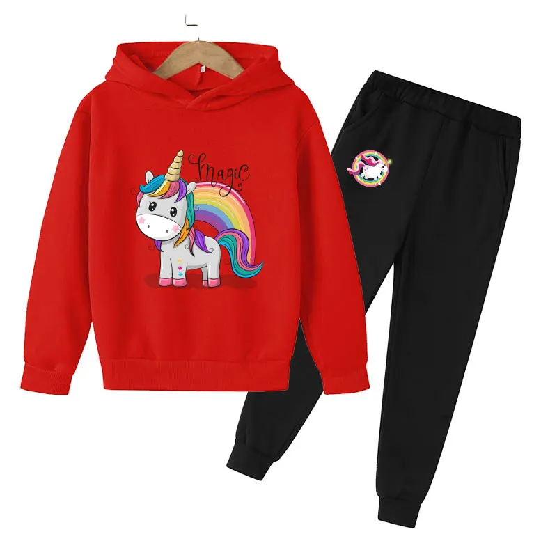 Unicorn Hoodie Children's Hoodie Game Set Autumn Children's Hoodie + Pants 2-Piece Set Girl Cute Girl Sweatshirt 4-14 Years Old hooded hoodie for kids