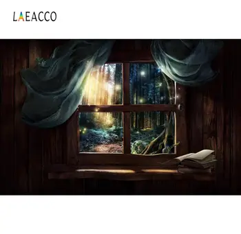 

Laeacco Winter Morning Time Old Rural Window Book Curtain Forest Party Baby Child Portrait Photo Background Photography Backdrop