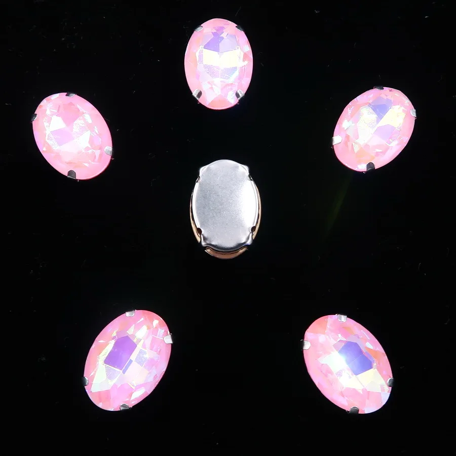 A45 Pink AB Серебряные коготь настройки 20 шт/п 10x14 мм 13*18 мм желе конфеты AB цвета стекло Кристалл овальной формы пришить стразы аппликация diy отделка - Цвет: A45 Pink AB