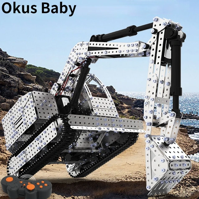 2021 Brand New 2.4G 10CH RC Tracked Excavator DIY Stainless Steel Assemble Vehicle Metal RC Car Model Kid Gifts 1