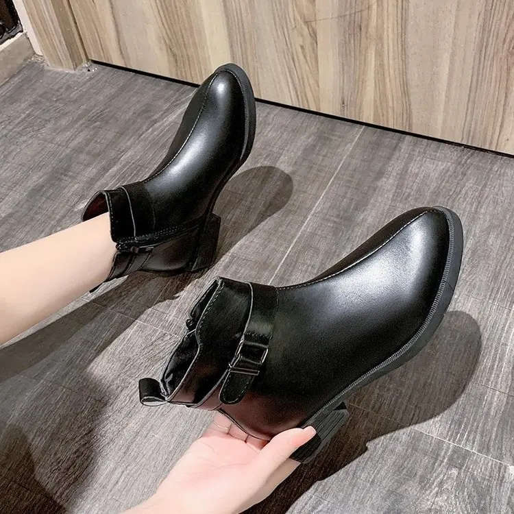 2020 Fashion Autumn Women's Boots Lady Thick Square Heel Zipper Outdoor Shoes Winter Female Casual Black Low Heel Ankle Boots