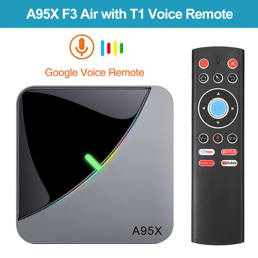A95X F3 воздуха RGB светильник ТВ Box Android 9,0 Amlogic S905X3 4 Гб 64 Гб оперативной памяти, 32 Гб встроенной памяти, Wi-Fi, USB3.0 1080P H.265 4K 60fps Media Player A95XF3 X3