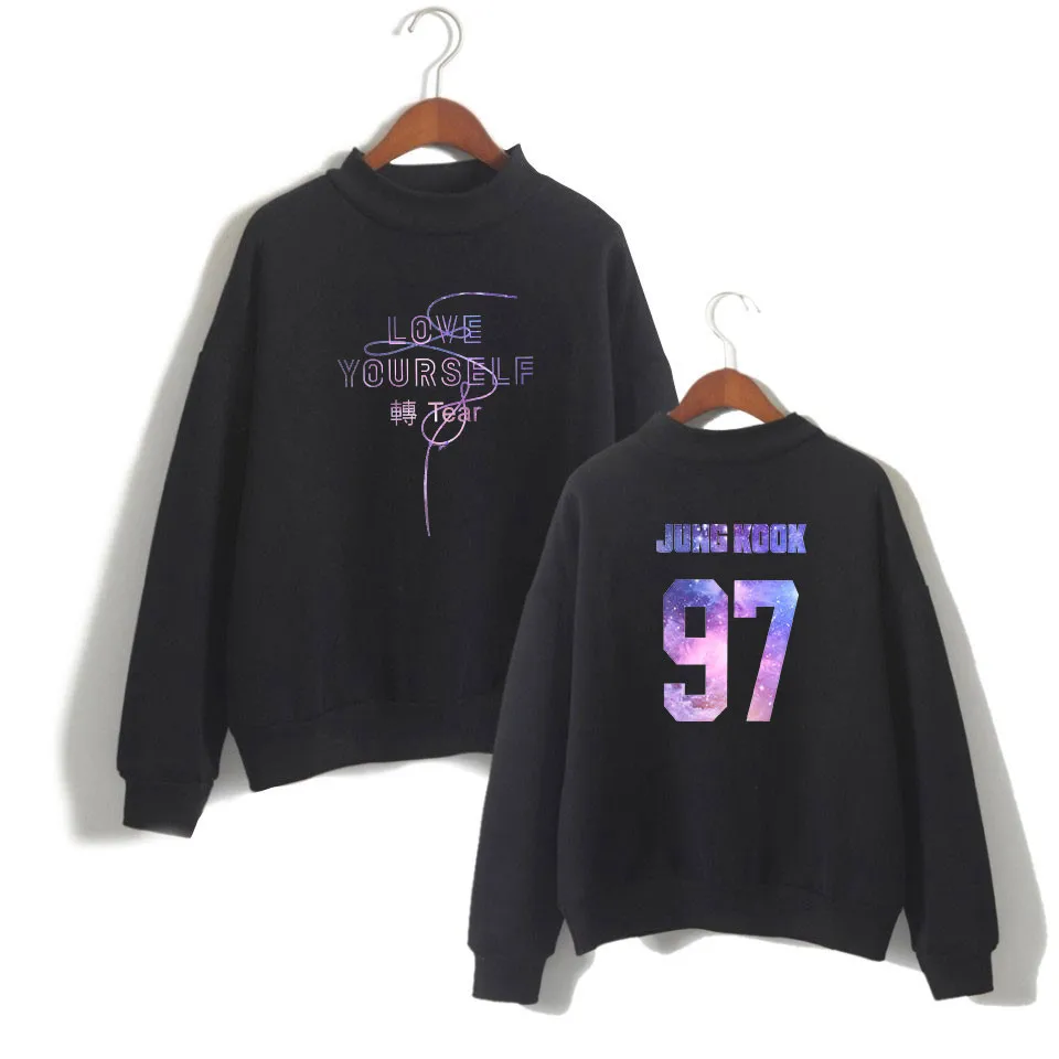 Black Bangtan love your self tear Женская толстовка с высоким воротником Повседневная Kpop водолазка Harajuku Толстовка Новое поступление стильная одежда - Цвет: Black