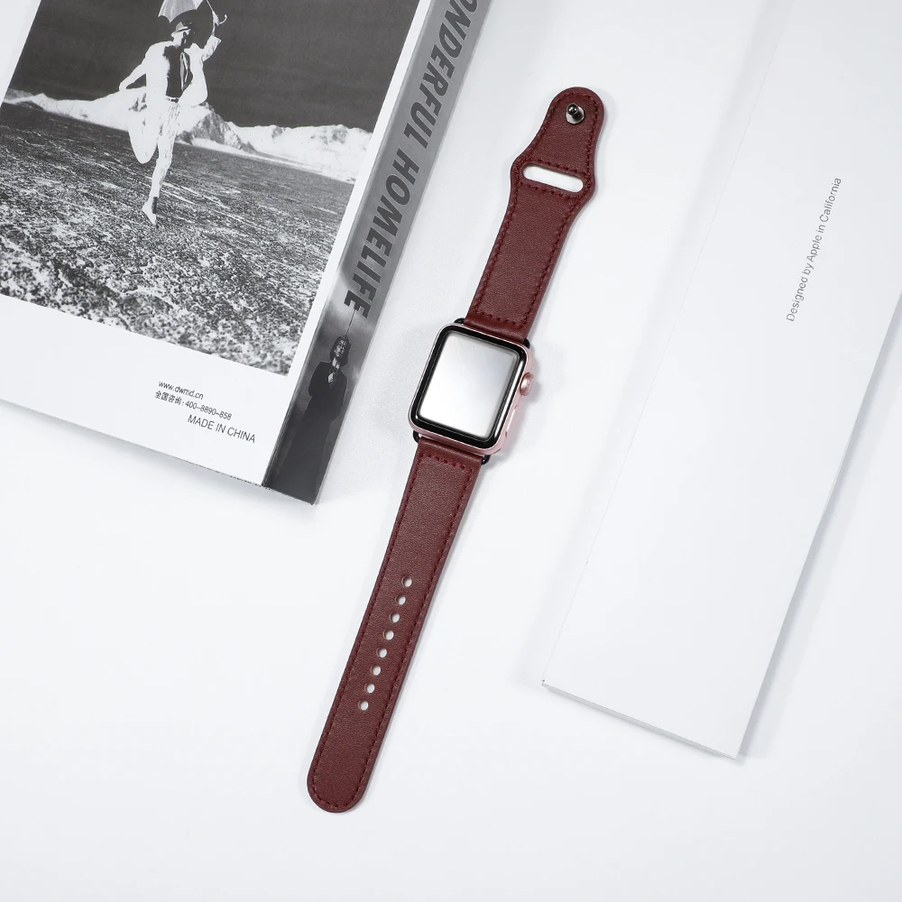 win red Ремешок для apple watch Band 44 мм apple watch 5 4 3 2 iwatch band 42 мм correa 38 мм 40 мм кожаный браслет pulseira ремешок для часов - Цвет ремешка: win red