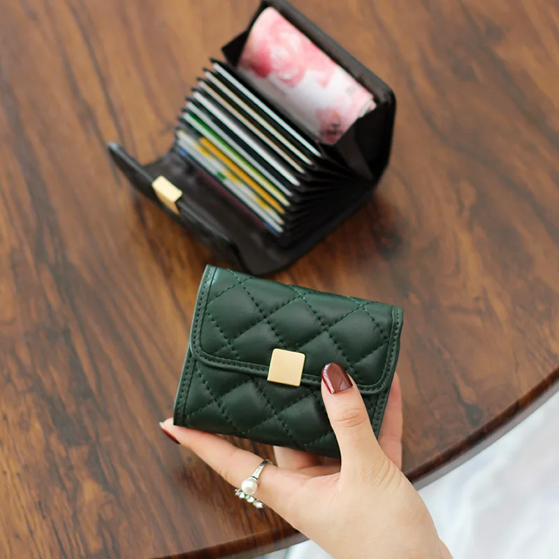

2020 New Leather Small Card Pack Women's Multi Card Sheepskin Short Large Capacity Business Card Holder Card Wallet Women Purse