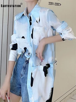 

Heavy craft tie-dye cutout leaky waist loose personality shirt ladies summer new fashion versatile irregular top