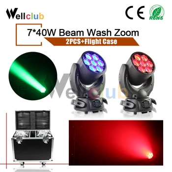 

2pcs With RoadCase 7x40W RGBW 4in1 Zoom Moving Head Light Beam Wash Led Dmx Dj Light For Disco Bar Wedding Nightclub