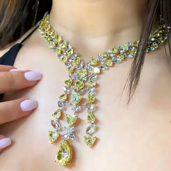 

GODKI Luxury Heart Love Yellow CZ Jewelry Sets For Women Wedding Necklace Earring Set Cubic Zircon Dubai Bridal jewelry Set 2020