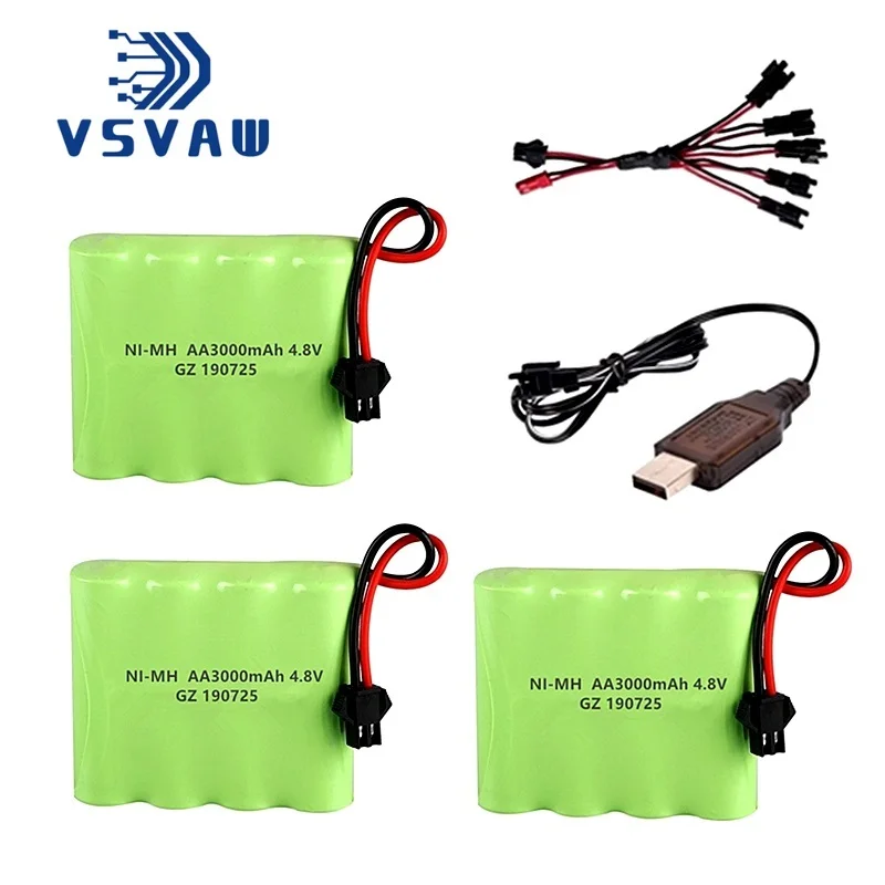 

( SM Plug ) 4.8v 3000mah NiMH Battery + Charger For Rc toys Cars Tanks Robots Boats Guns Ni-MH AA 4.8v Rechargeable Battery Pack