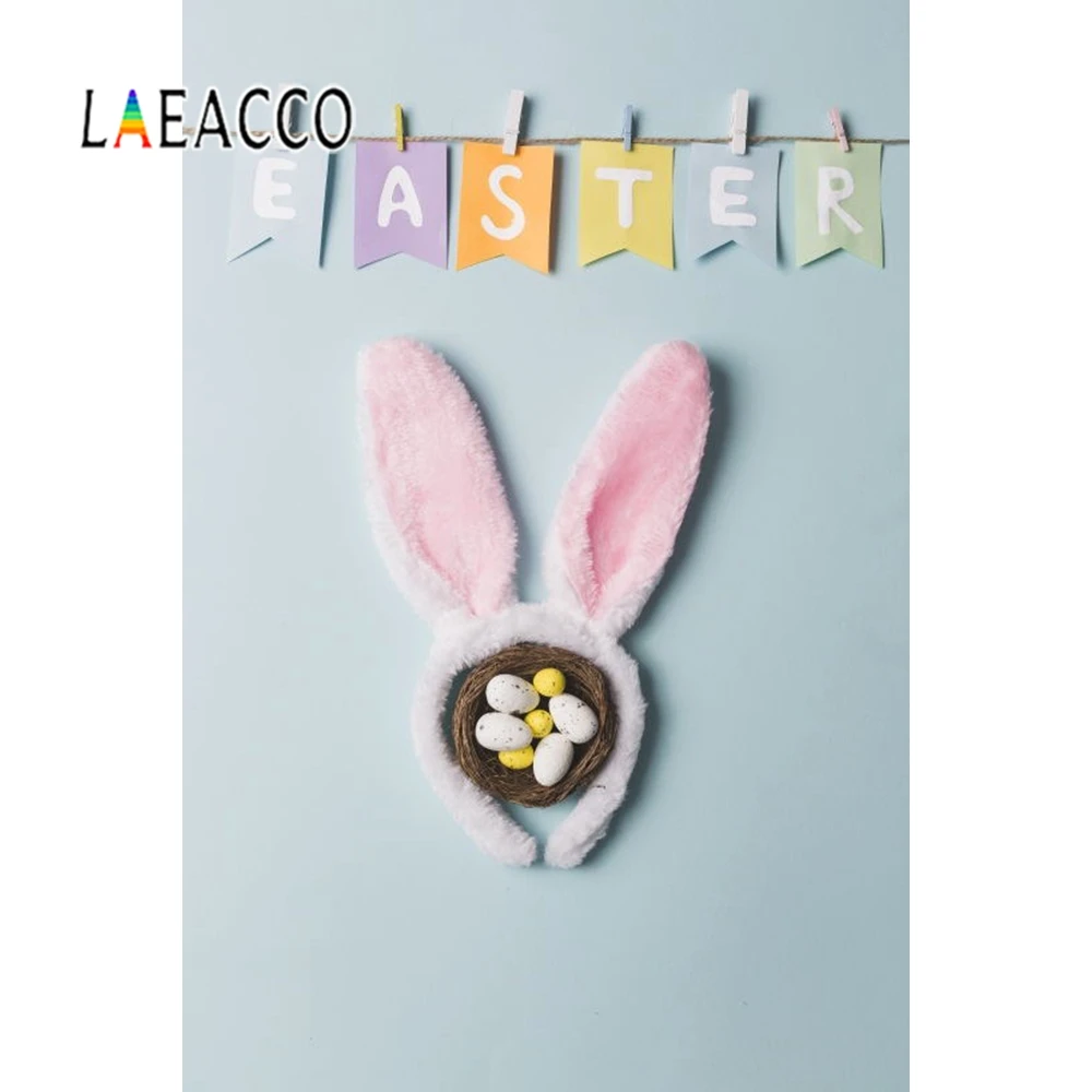 

Laeaco Happy Easter Eggs Rabbit Ears Photography Background Child Birthday Party Custom Photographic Backdrop For Photo Studio