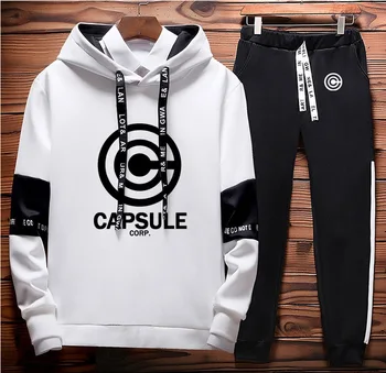 

Anime Dragon Ball Hoodies Men Streetwear CAPSULE CORP Print Sweatshirt +Pants 2Pcs Sporting suit Fleece Warm Thick sportwear