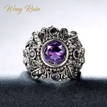 Wong Rain Винтаж стерлингового серебра 925 пробы драгоценный камень аметист камень рождения Свадебные обручальные Растения кольцо ювелирных изделий