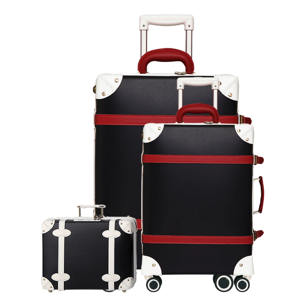Винтажные багажные наборы, набор чемоданов для переноски, набор из искусственной кожи, Спиннер на колесах, багаж, TSA замок, 3 предмета - Цвет: Black 3 Pieces