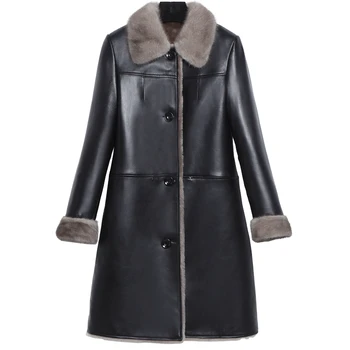 

Geniune Leather Jacket Women Sheepskin Leather Mink Fur Collar Jackets Autumn Winter Plus Size Coat 2020 FX913 MF509