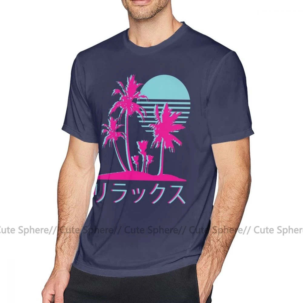 Хипстерская футболка эстетика vaporwave Neon Palms футболка с коротким рукавом графическая Футболка мужская Милая хлопковая большая Повседневная футболка - Цвет: Navy Blue