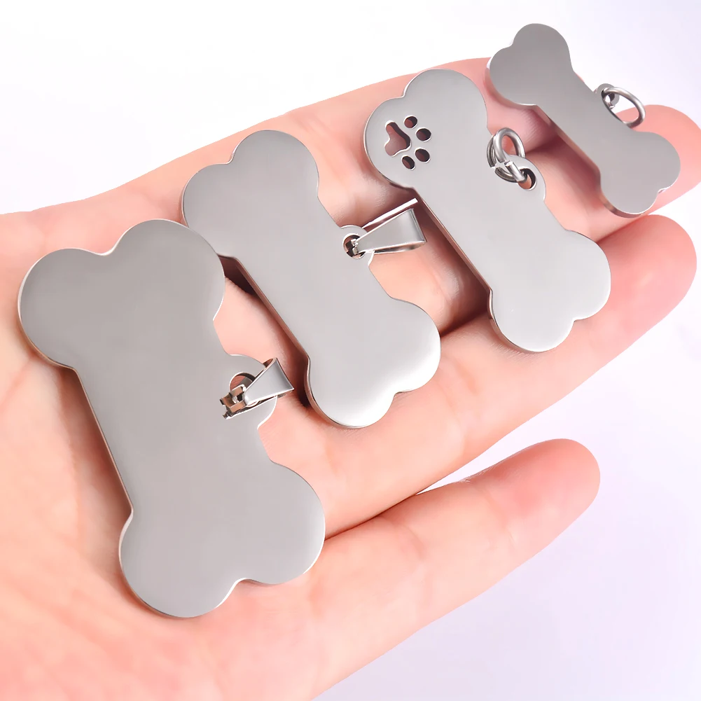

5pcs Cat Dog ID Tag Dog Stainless Steel Collar Bone Shape Pet Charm Pet Name Pendant Bone Necklace Jewelry Wholesale