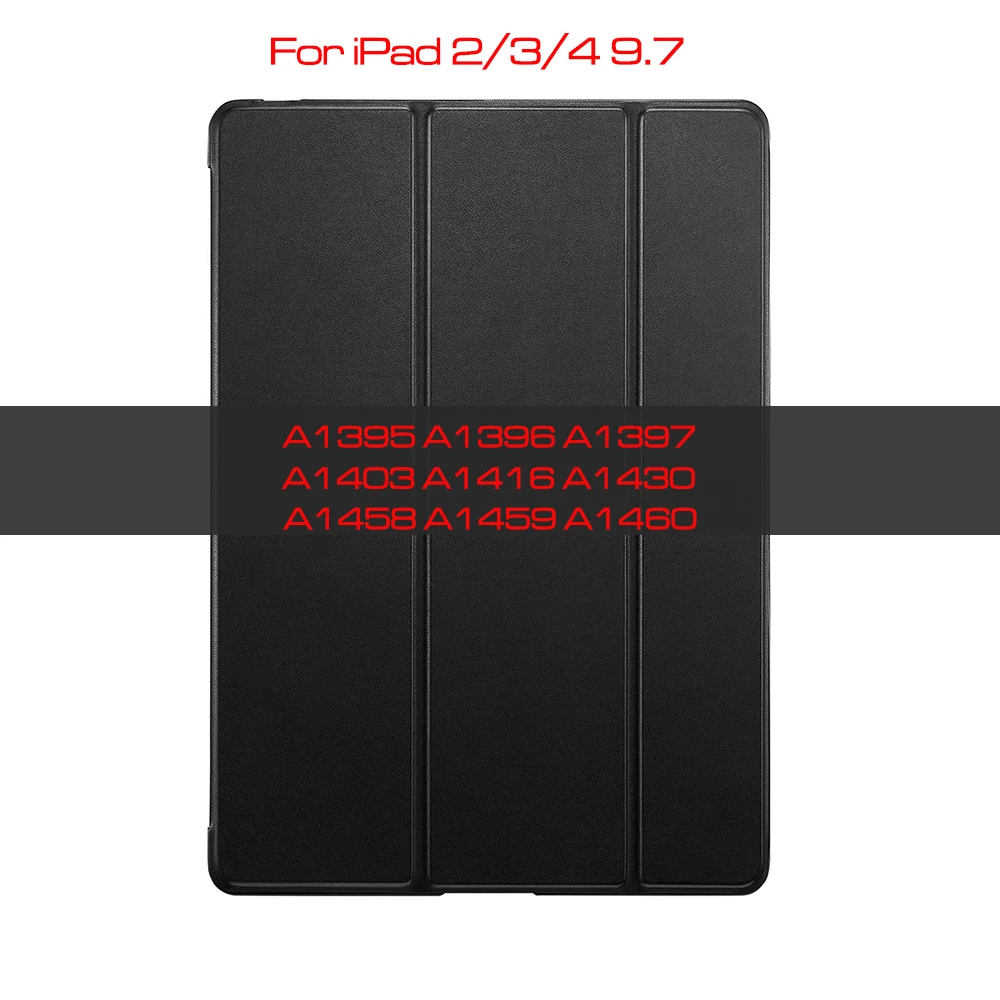 Чехол qijun для ipad 2, 3, 4, 5, 6, 7, th 9,7 10,2 Fundas для ipad Air 1 2 3 воздуха PC задняя крышка из искусственной кожи Smart Cover - Цвет: Black-iPad 2 3 4