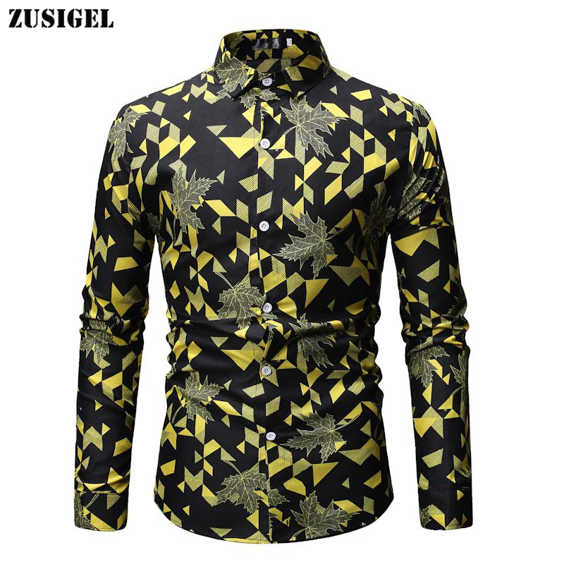 

ZUSIGEL Maple Leaf Print Shirt New Autumn Turn-down Collar Casual Shirts Single Breasted Polyester Streetwear Shirts Men