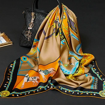 

100% Silk Scarf Women Design Classic Square 110*110cm Handmade Hemming Elegant Scarves Neckerchief New Fashion