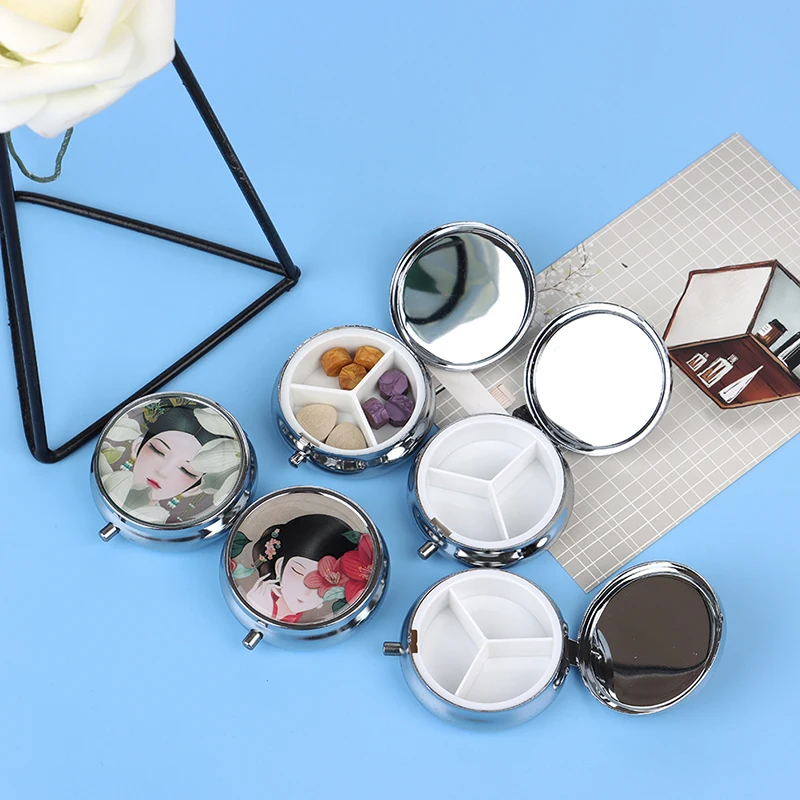 1PCMetal Pill Cutter Medicine Organizer Portable Pill Box Makeup Storage Container Pastillero Pildoras Estuche Folding Pill Case