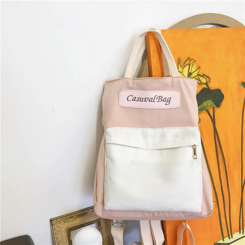 

Bags2019 Summer New Style Fresh Canvas Backpack Women's Simple High Students Hand Shoulder Dual Purpose Bag