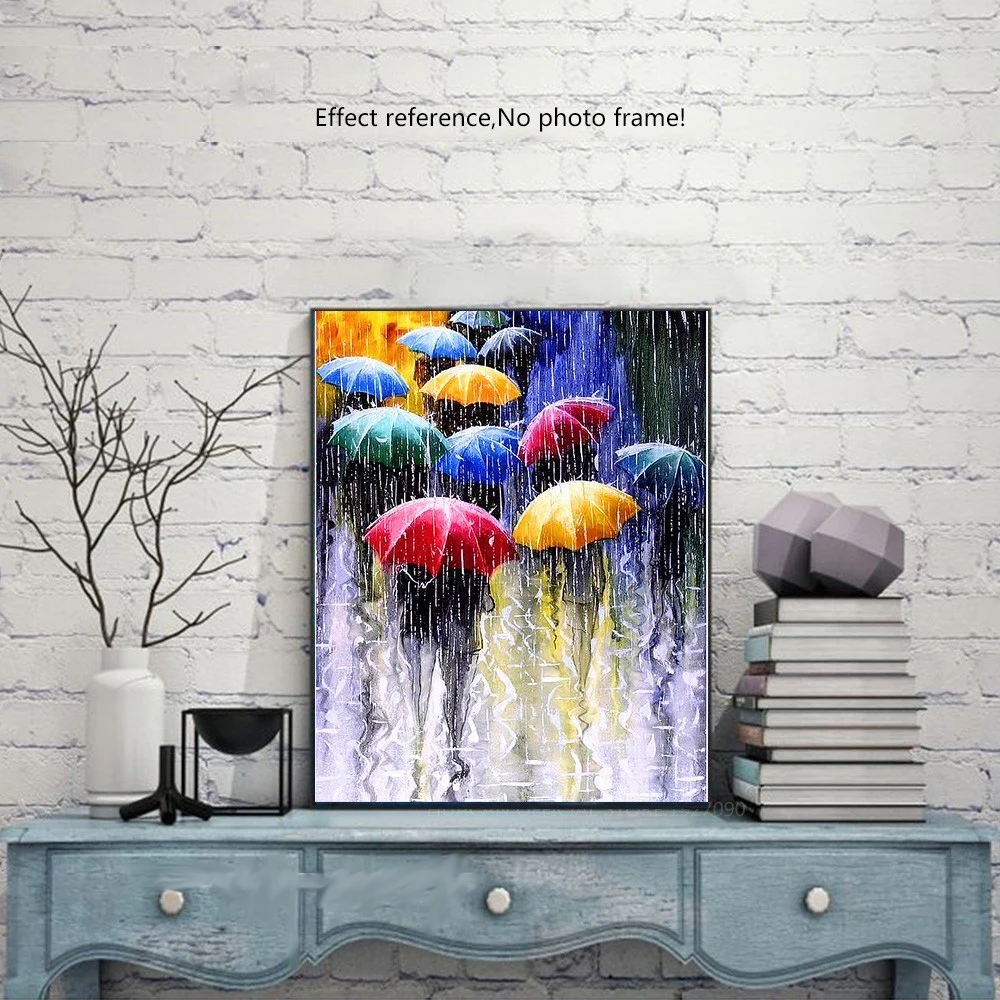 Full Drill Square 5D DIY Diamond Painting Street Diamond Embroidery Rain Umbrella Picture Of Rhinestone christmas decorations (1)