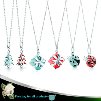 

1:1 925 sterling silver hot sale fashion seven-star ladybug gift bag Christmas tree necklace, ladies jewelry gift
