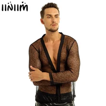 Iiniim мужские повседневные топы, футболки, прозрачные ажурные весенние куртки в сеточку, Клубная одежда, топ, сетчатый Блейзер, Коктейльные Вечерние Клубные костюмы