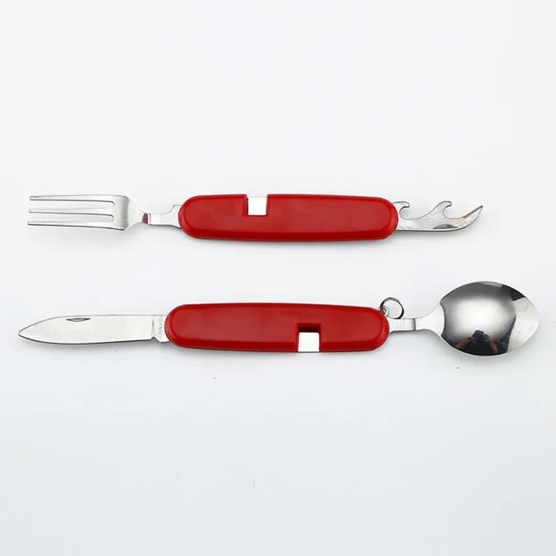 

1 Pc Outdoor 4 In 1 Foldable Cutlery Fork/Spoon/Cutter/Bottle Opener Stainless Steel Folding Pocket Kit Camping Picnic Tool