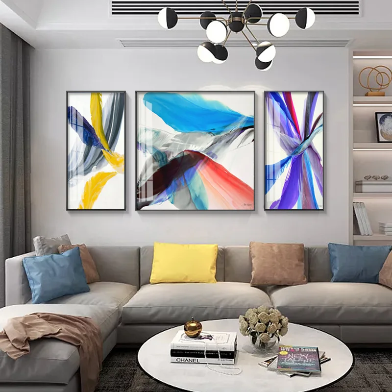 

3 шт. современная абстрактная Красочная картина из перьев на холсте художественная живопись для гостиной спальни постер и печать на стене постер показ украшение дома