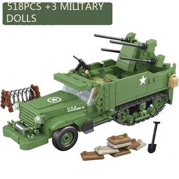 

518PCS Enlighten Military USA M16 MGMC WW2 TANK Vehicle Model Soldiers Minifigure Building Blocks Bricks Toys for Children Gifts