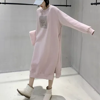 O-neck sweater maxi with high Ribs on cuffs & unique prints