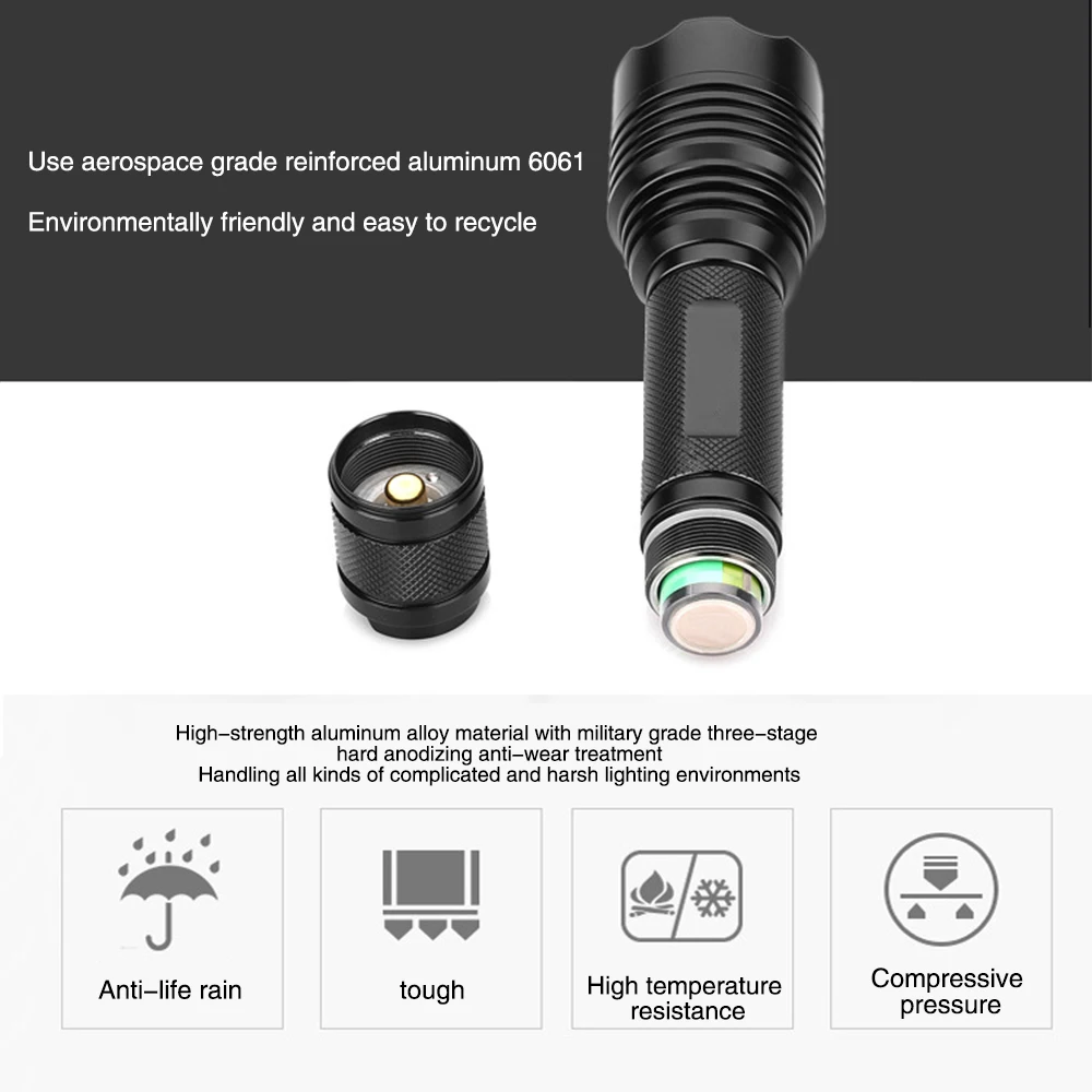 Glare Portable and Convenient Strong T6 LED 18650 Lithium Battery Flashlight Outdoor Searchlight