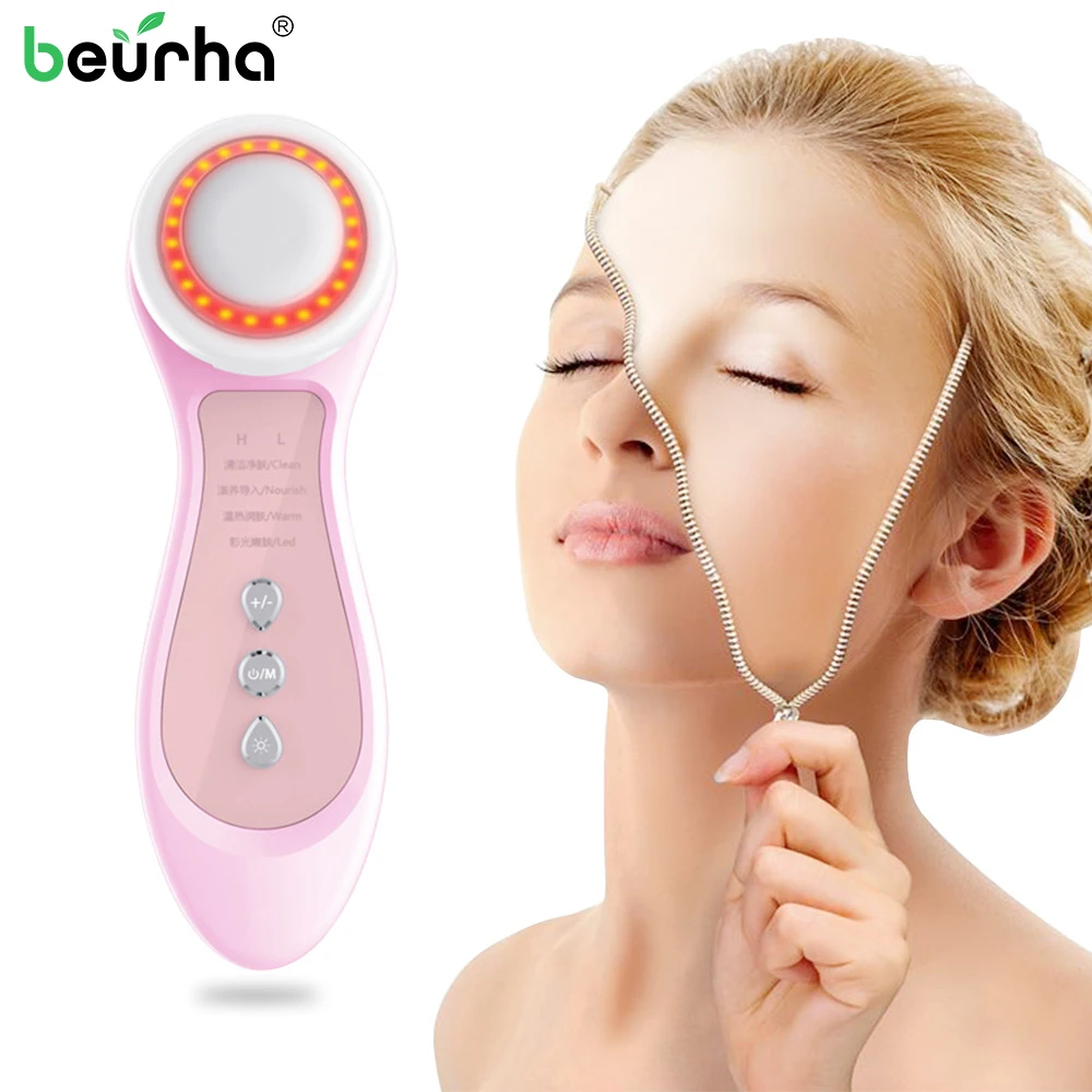 4 Lights Woman Anti-wrinkle Whiten Ionic Face Massager Beauty Instrument Cleanser Roller Ion Makeup Facial Beauty Machine