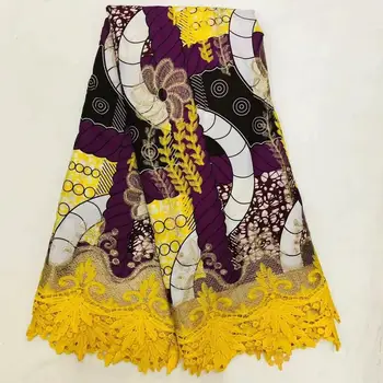 

100% cotton material embroidery ankara wax patchwork lace fabric High quality african real wax print french lace fabrics!Ot-16