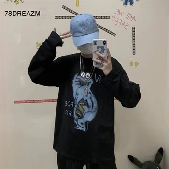 

Harajuku Japan Tshirt Streetwear Men Women Casual Autumn Loose T Shirt Long Sleeve Loose T Shirt Fashion Black Punk T shirt Male