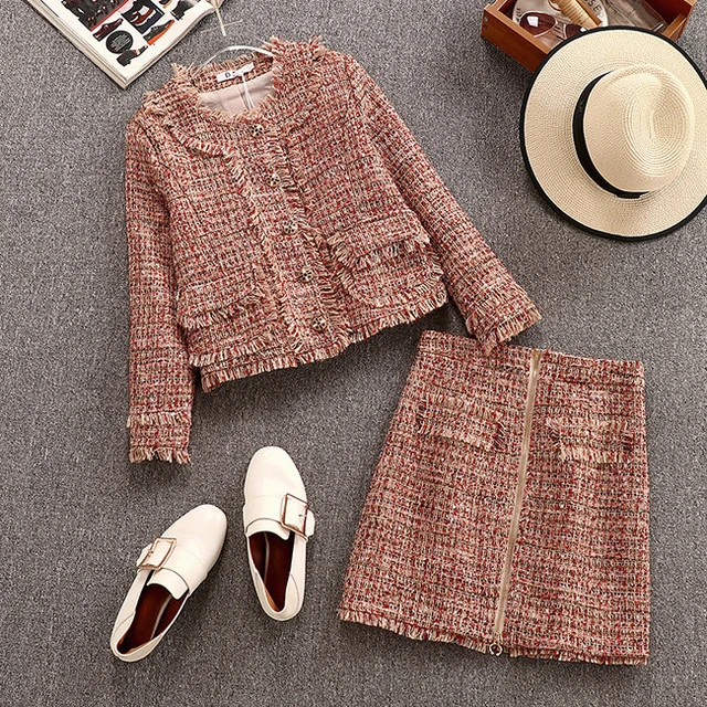 1096Tweed Vefinear, Осень-зима, сексуальные клетчатые топы и мини-платья, комплект из 2 предметов, на пуговицах, открытая облегающая юбка и свитер, комплект из двух предметов - Цвет: 1096Tweed