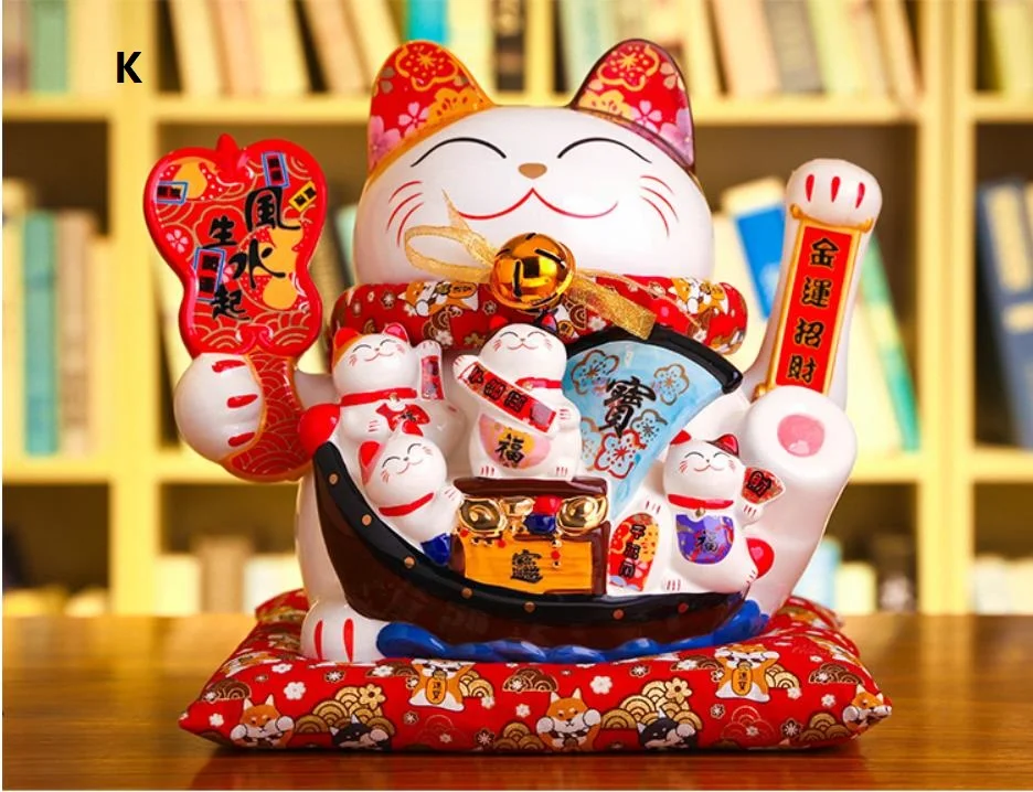 Большой керамический Счастливый Кот Maneki Neko украшение касса магазин открытие подарок творческий японский развевающаяся лапа орнамент бум бизнес - Цвет: K
