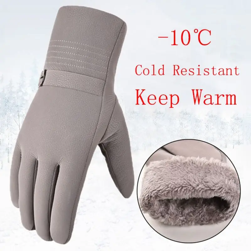 Cycling Gloves Winter Plus Velvet Thick Warm Leather Gloves Mens Outdoor Windproof Riding PU Leather Touch Screen Gloves new