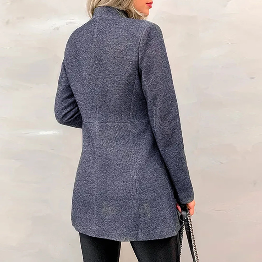 CYSINCOS New Women Mid-Length Trench Coat Blazer Autumn Winter Fashion Slim Suit Female Solid Color Woolen Coat Streetwear