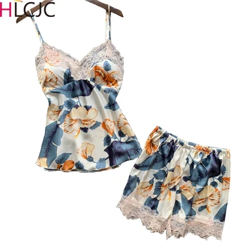 

2020 Summer Pajamas Sets Sexy Lace Pyjamas for Women V-neck Pijama Femme Sleepwear Satin Nightwear Lingerie Female Silk Pajamas