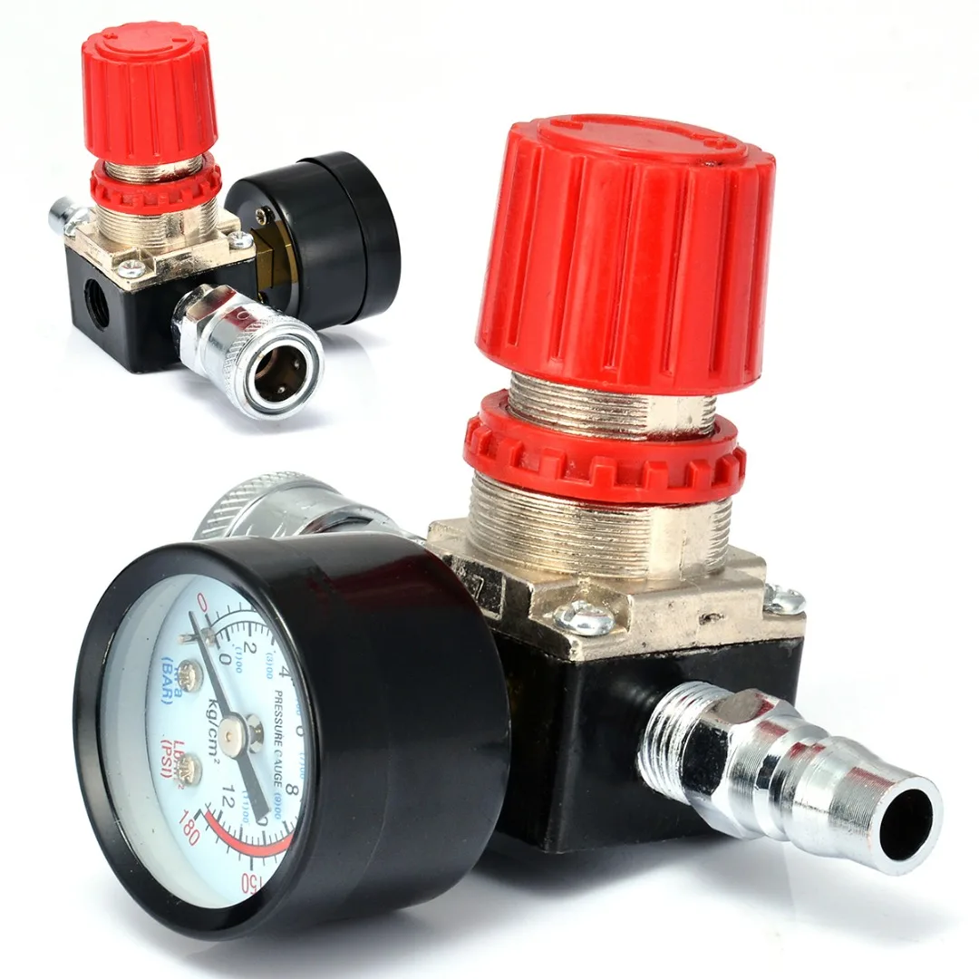 1pc 180PSI 12 Bar Pressure Regulator  Switch Control Valve with Gauges 1/4" For Air Compressor