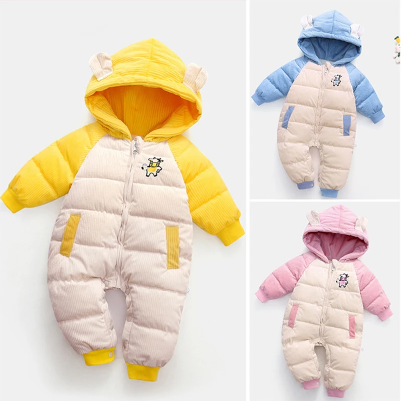 Cold Winter Baby Rompers Boy Coats Toddler Kids Hooded Rompers Thick Corduroy Outfit Infants Jumpsuit Newborn Children Costume baby romper