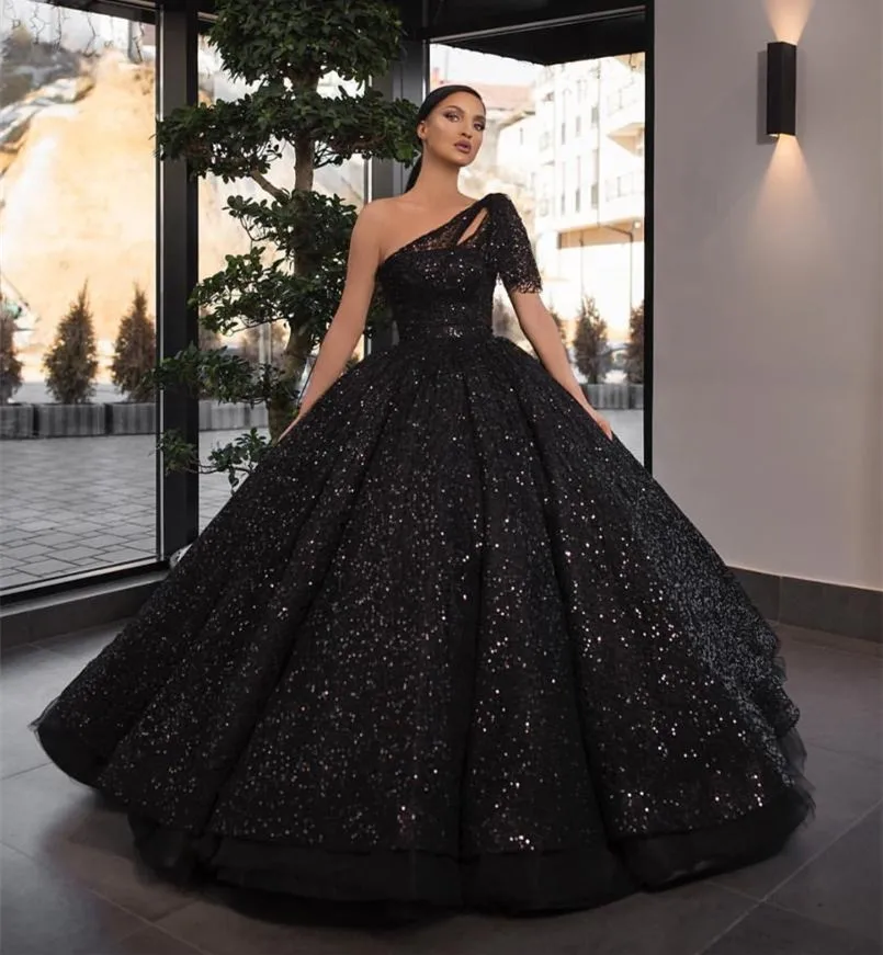 black sequin ball gown