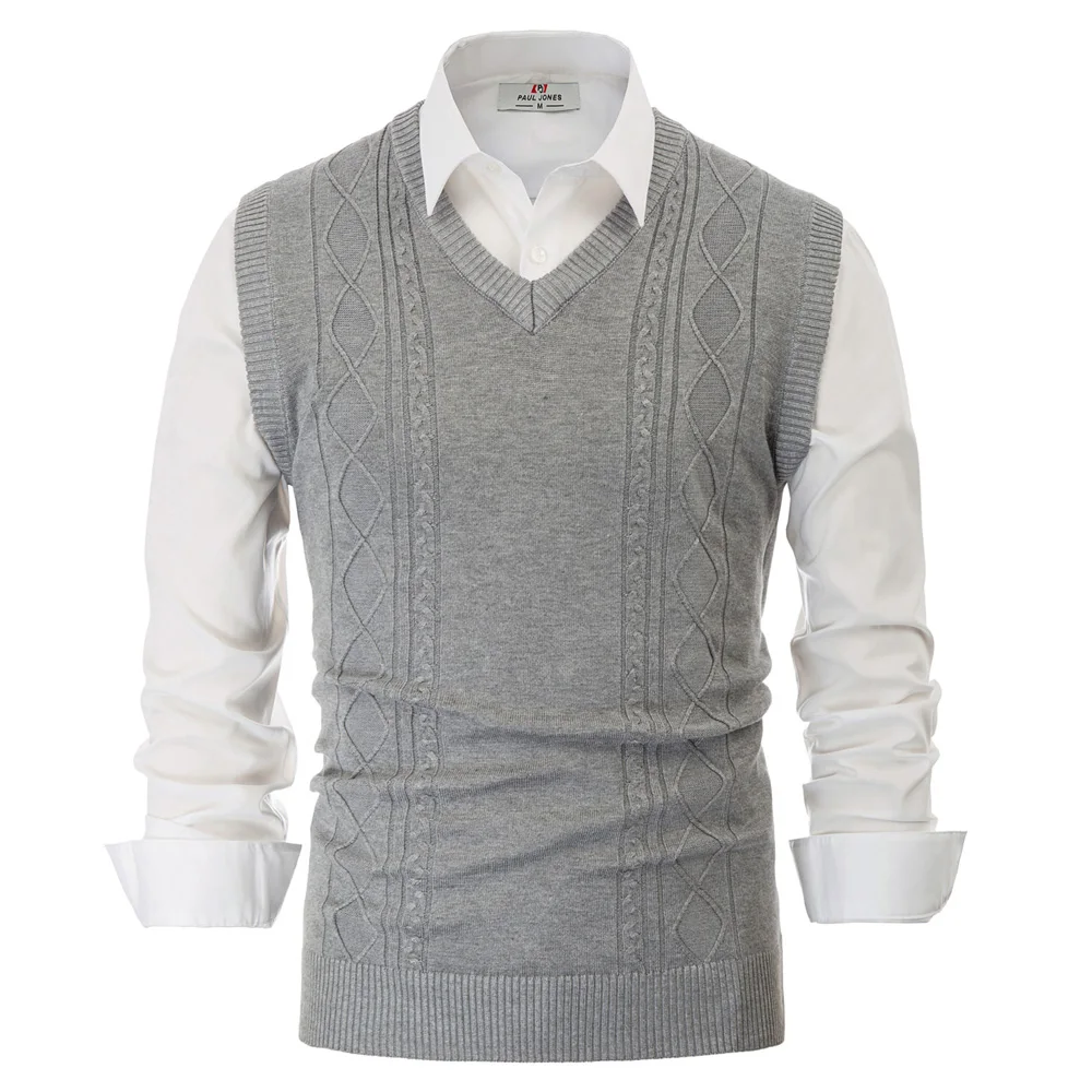 Light Gray PJ Мужской жилет стильный и тонкий облегающий без рукавов с v-образным вырезом вязаный свитер в английском стиле жилет - Цвет: Light Gray